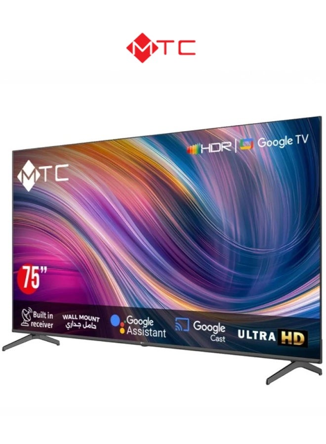 إم تي سي تلفزيون MTC فائق الوضوح 75 بوصة بتقنية LED، نظام التشغيل: Google TV (أندرويد 9.0)، أسود | MT75UH450GO - Image 2